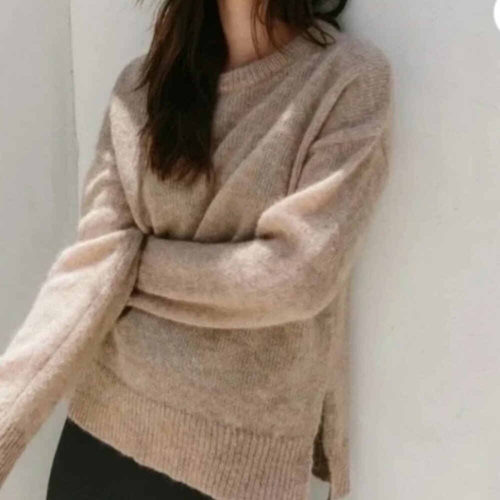 Jenny Kayne Alpaca Wool Boyfriend Sweater in Oatmeal-XS - Picture 2 of 12